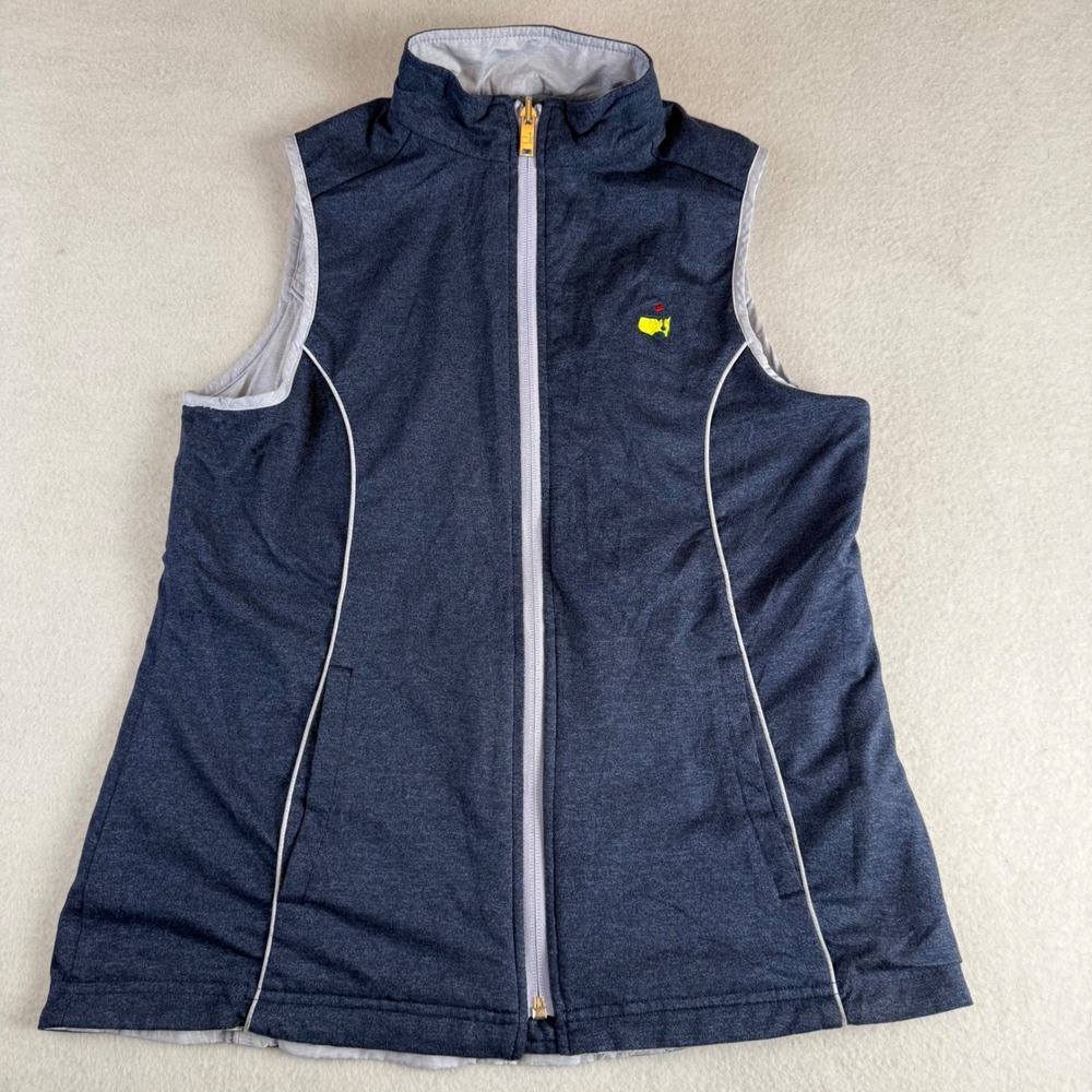 Masters Tournament Womens Reversible Golf Vest Navy Grey Full Zip Logo Vest